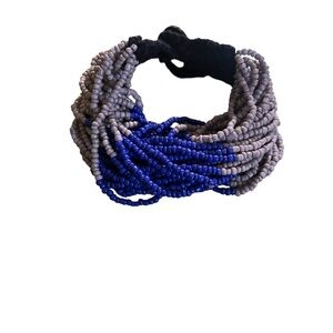 Handcrafted Beaded Blue and Gray Bracelet with Button Closer.